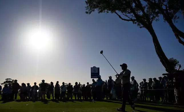 Xander Schauffele tees off on the ninth hole while playing the North Course at Torrey Pines during the second round of the Farmers Insurance Open golf tournament Friday, Jan. 30, 2026, in San Diego. (AP Photo/Denis Poroy)