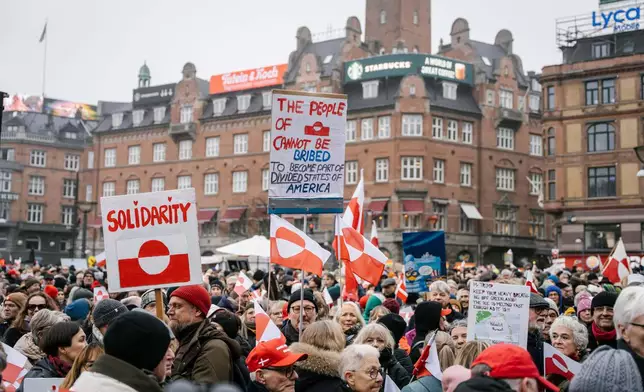 People march during a pro- Greenlanders demonstration, in Copenhagen, Denmark, Saturday, Jan. 17, 2026. (Emil Helms/Ritzau Scanpix via AP)