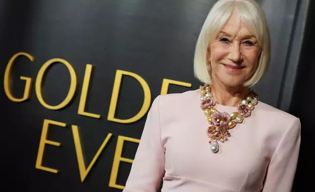 Helen Mirren arrives at the Golden Globes Golden Eve on Tuesday, Jan. 6, 2026, at The Beverly Hilton Hotel, in Beverly Hills, Calif. (Photo by Jordan Strauss/Invision/AP)
