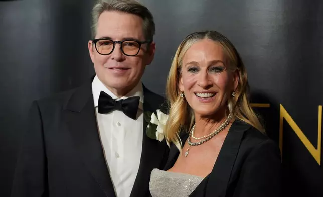 Matthew Broderick, left, and Sarah Jessica Parker arrive at the Golden Globes Golden Eve on Tuesday, Jan. 6, 2026, at The Beverly Hilton Hotel, in Beverly Hills, Calif. (Photo by Jordan Strauss/Invision/AP)