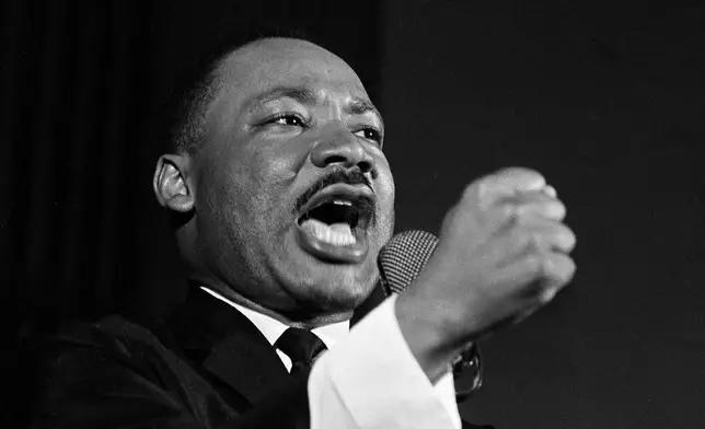 FILE - Dr. Martin Luther King Jr. delivers a speech in Selma, Ala., Feb. 12, 1965. (AP Photo/Horace Cort, file)