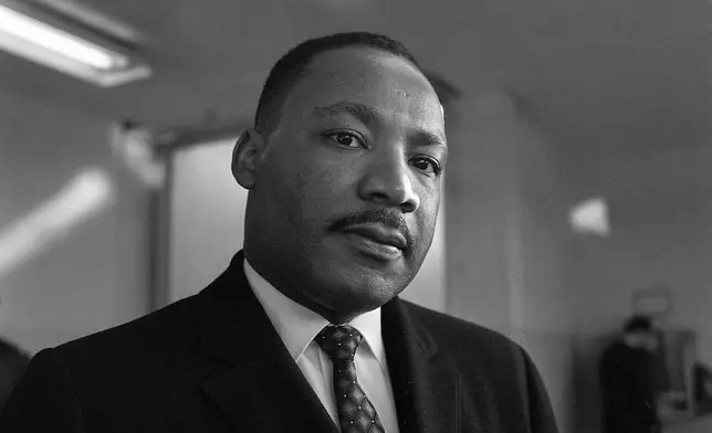 Rev. Martin Luther King Jr. seen at Contra Costa College ahead of his lecture in San Pablo, Calif. on Feb. 14, 1964. (Pete Breinig/San Francisco Chronicle via AP)