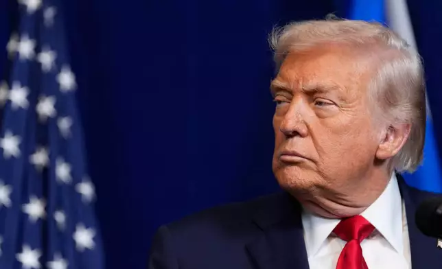 President Donald Trump listens during a news conference with Israel's Prime Minister Benjamin Netanyahu at Mar-a-Lago, Monday, Dec. 29, 2025, in Palm Beach, Fla. (AP Photo/Alex Brandon)