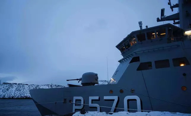 A military vessel HDMS Knud Rasmussen of the Royal Danish Navy docked in Nuuk, Greenland, on Saturday, Jan. 17, 2026. (AP Photo/Evgeniy Maloletka)