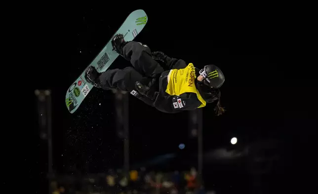 Gaon Choi of Korea in action during the final run of the Snowboard Halfpipe World Cup at Laax Open, in Laax, Switzerland, Saturday, Jan. 17, 2026. (Andreas Becker/Keystone via AP)