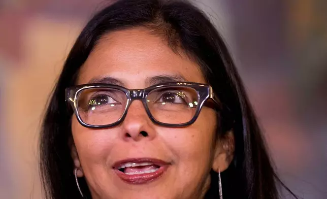 FILE - Venezuela's Foreign Relations Minister Delcy Rodriguez gives a news conference after a private meeting with U.S. Chargé d'Affaires Lee McClenny in Caracas, Venezuela, March 2, 2015. (AP Photo/Ariana Cubillos, File)