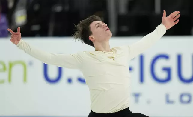 Maxim Naumov competes during the men's short program at the U.S. Figure Skating Championships, Thursday, Jan. 8, 2026, in St. Louis. (AP Photo/Stephanie Scarbrough)
