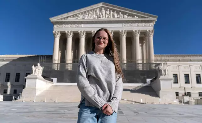 Becky Pepper-Jackson poses for a photograph outside of the U.S. Supreme Court in Washington, Sunday, Jan. 11, 2026. (AP Photo/Jose Luis Magana)