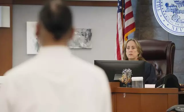 Nathan Chasing Horse appears before judge Jessica Peterson for his trial on charges of sexually abusing Indigenous women and girls Tuesday, Jan. 13, 2026, in Las Vegas. (AP Photo/Ty ONeil)