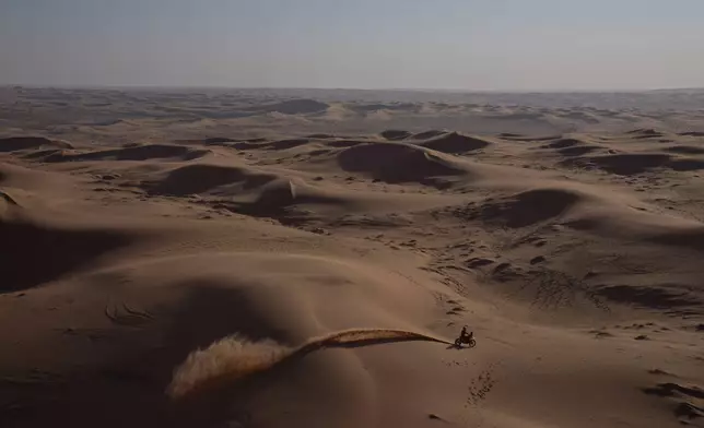 Rider Luciano Benavides competes during the sixth stage of the Dakar Rally between Hail and Riyadh, Saudi Arabia, Friday, Jan. 9, 2026. (AP Photo/Thibault Camus)