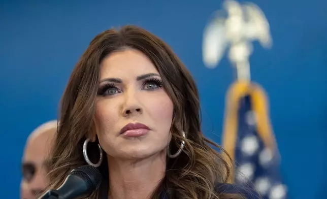 U.S. Homeland Security Secretary Kristi Noem speaks during a press conference, Thursday, Jan. 8, 2026, in New York. (AP Photo/Yuki Iwamura)