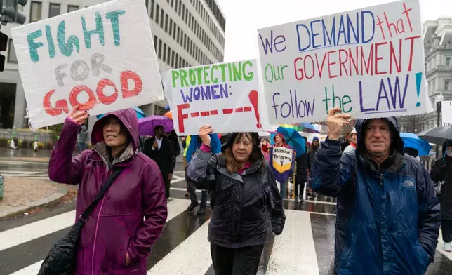 Demonstrators march outside the White House in Washington, Saturday, Jan. 10, 2026, against the Immigration and Customs Enforcement agent who fatally shot Renee Good in Minneapolis. (AP Photo/Jose Luis Magana)