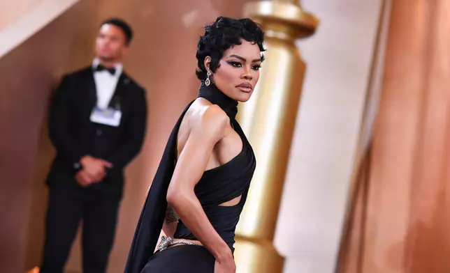 Teyana Taylor arrives at the 83rd Golden Globes on Sunday, Jan. 11, 2026, at the Beverly Hilton in Beverly Hills, Calif. (Photo by Richard Shotwell/Invision/AP)