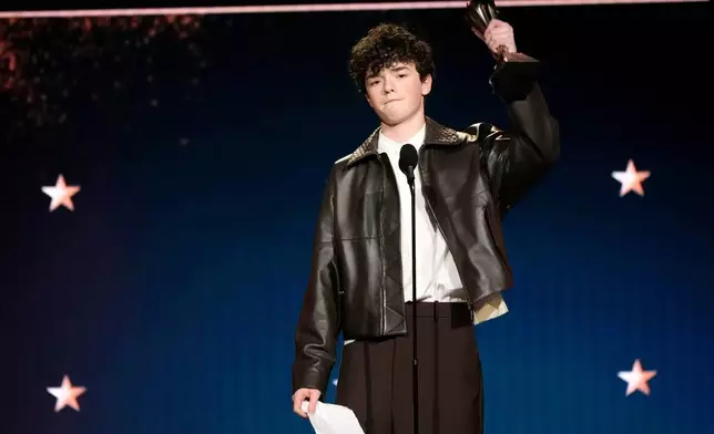 Owen Cooper accepts the award for best supporting actor in a limited series or movie made for television for "Adolescence" during the 31st Annual Critics Choice Awards on Sunday, Jan. 4, 2026, at The Barker Hanger in Santa Monica, Calif. (AP Photo/Chris Pizzello)
