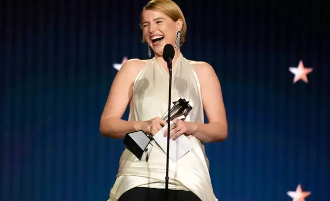 Jessie Buckley accepts the award for best actress for "Hamnet" during the 31st Annual Critics Choice Awards on Sunday, Jan. 4, 2026, at The Barker Hanger in Santa Monica, Calif. (AP Photo/Chris Pizzello)