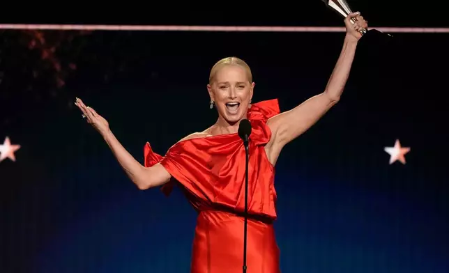Katherine LaNasa accepts the award for best supporting actress in a drama series for "The Pitt" during the 31st Annual Critics Choice Awards on Sunday, Jan. 4, 2026, at The Barker Hanger in Santa Monica, Calif. (AP Photo/Chris Pizzello)