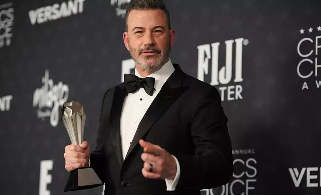 Jimmy Kimmel, winner of the award for best talk show for "Jimmy Kimmel Live!," poses in the press room during the 31st Annual Critics Choice Awards on Sunday, Jan. 4, 2026, at The Barker Hanger in Santa Monica, Calif. (Photo by Jordan Strauss/Invision/AP)