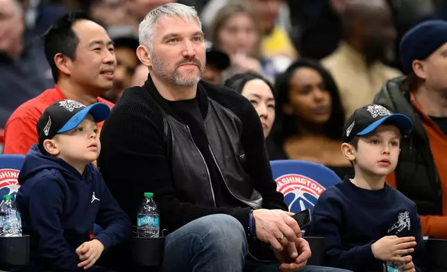 Washington Capitals hockey player Alex Ovechkin attends an NBA basketball game between the Washington Wizards and the Los Angeles Lakers, Friday, Jan. 30, 2026, in Washington. (AP Photo/Nick Wass)
