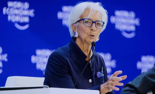 ECB President Christine Lagarde attends the Annual Meeting of the World Economic Forum in Davos, Switzerland, Friday, Jan. 23, 2026. (AP Photo/Markus Schreiber)