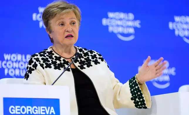 Kristalina Georgieva, Managing Director of the International Monetary Fund, attends the Annual Meeting of the World Economic Forum in Davos, Switzerland, Friday, Jan. 23, 2026. (AP Photo/Markus Schreiber)