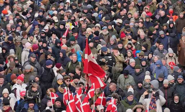 Hundreds of Danish veterans, many of whom fought alongside U.S. troops, stage a silent protest as they march" from Kastellet in Copenhagen to the American embassy in Copenhagen on Saturday, Jan. 31, 2026. (Emil Helms/Ritzau Scanpix via AP)