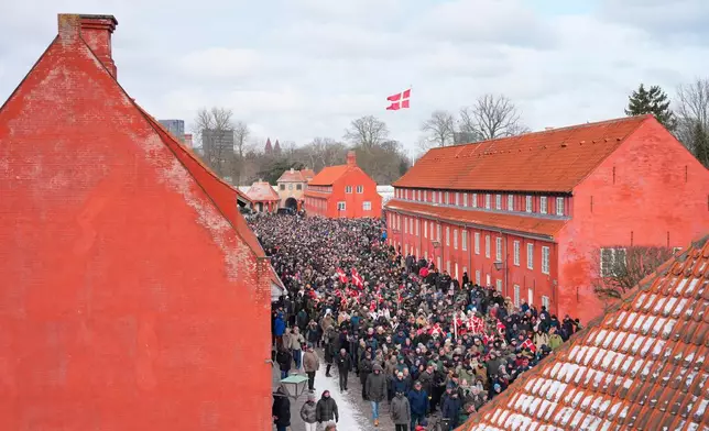 Hundreds of Danish veterans, many of whom fought alongside U.S. troops, stage a silent protest as they march" from Kastellet in Copenhagen to the American embassy in Copenhagen on Saturday, Jan. 31, 2026. (Emil Helms/Ritzau Scanpix via AP)