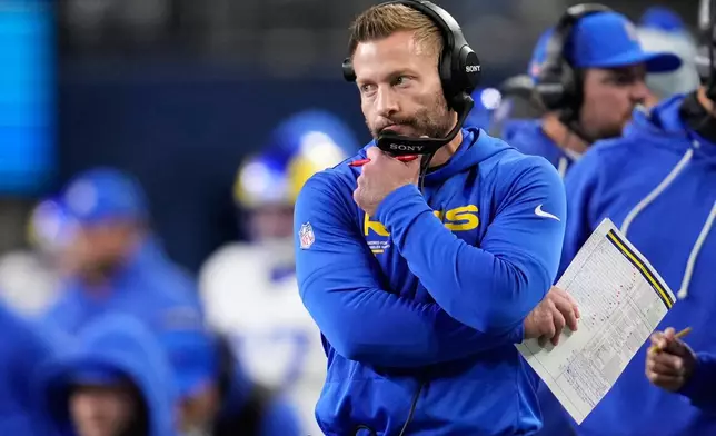 Los Angeles Rams head coach Sean McVay watches from the sideline during the second half of the NFC Championship NFL football game against the Seattle Seahawks, Sunday, Jan. 25, 2026, in Seattle. (AP Photo/Godofredo A. Vásquez)
