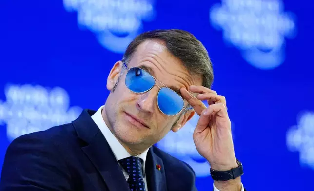 FILE - French President Emmanuel Macron is seen during the Annual Meeting of the World Economic Forum in Davos, Switzerland, Tuesday, Jan. 20, 2026. (AP Photo/Markus Schreiber, File)