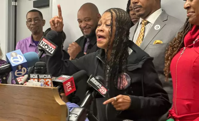 Donna Massey, mother of Sonya Massey, reacts in Springfield, Ill., on Thursday, Jan. 29, 2026, to the 20-year sentence given to former Illinois sheriff's Deputy Sean Grayson for the July 6, 2024 shooting of Sonya in her home in Springfield. (AP Photo/John O'Connor)