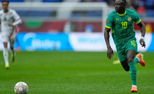 Senegal's Sadio Mane in action during the Africa Cup of Nations best of 16 soccer match between Senegal and Sudan in Tangier, Morocco, Saturday, Jan. 3, 2026. (AP Photo/Mosa'ab Elshamy)