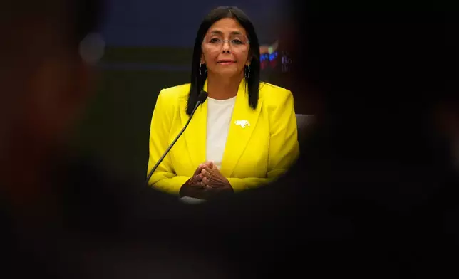 Venezuelan Vice President and Oil Minister Delcy Rodriguez gives a press conference at the Miraflores presidential palace in Caracas, Venezuela, March 10, 2025. (AP Photo/Ariana Cubillos, File)