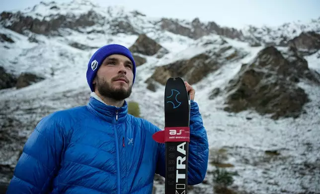 Russian ski mountaineer Nikita Filippov poses during an interview with The Associated Press at Mount Elbrus foothills in Terskol village, the Kabardino-Balkarian Republic, Russia, Wednesday, Oct. 29, 2025. (AP Photo/Pavel Bednyakov)