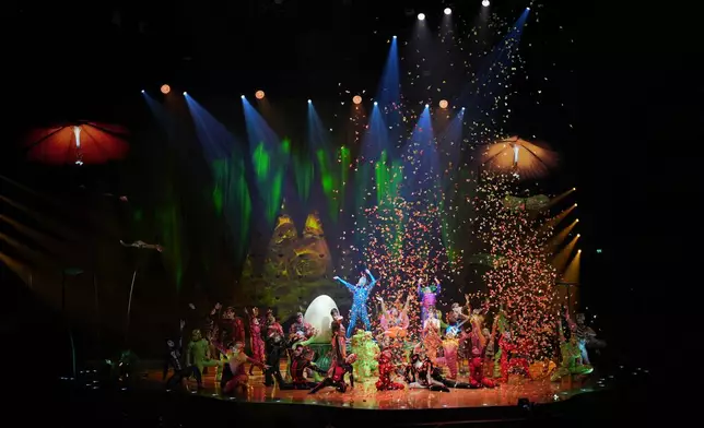 Acrobats from Cirque du Soleil rehearse for the show entitled 'Ovo' at The Royal Albert Hall, in London, Thursday, Jan. 8, 2026. (AP Photo/Kin Cheung)