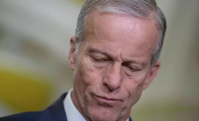 Senate Majority Leader John Thune, R-S.D., speaks during the Senate Republican policy luncheon news conference at the Capitol, Tuesday, Jan. 6, 2026, in Washington. (AP Photo/Rod Lamkey, Jr.)