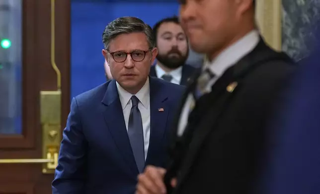 House Speaker Mike Johnson of La., arrives at the U.S. Capitol Monday, Jan. 5, 2026, in Washington, for a closed-door briefing after President Donald Trump directed U.S. forces to capture Venezuelan President Nicolas Maduro. (AP Photo/Jacquelyn Martin)