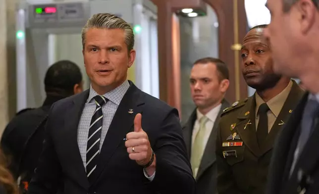 Defense Secretary Pete Hegseth arrives at the U.S. Capitol Monday, Jan. 5, 2026, in Washington, to brief top lawmakers after President Donald Trump directed U.S. forces to capture Venezuelan President Nicolas Maduro. (AP Photo/Jacquelyn Martin)