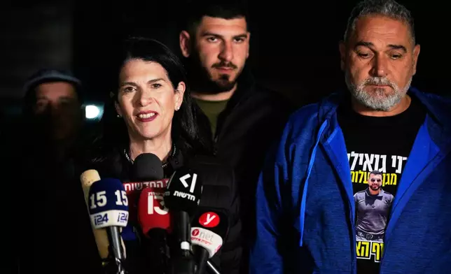 Itzik and Talik Gvili, parents of of Israeli hostage Ran Gvili speak after the announcement that his remains were the last to be recovered from Gaza, at there home in the village of Meitar, southern Israel, Monday, Jan. 26, 2026. (AP Photo/Ohad Zwigenberg)