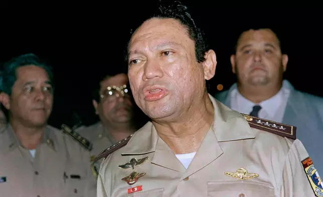 FILE - General Manuel Antonio Noriega speaks to the press in Panama in May 1989. (AP Photo, File)