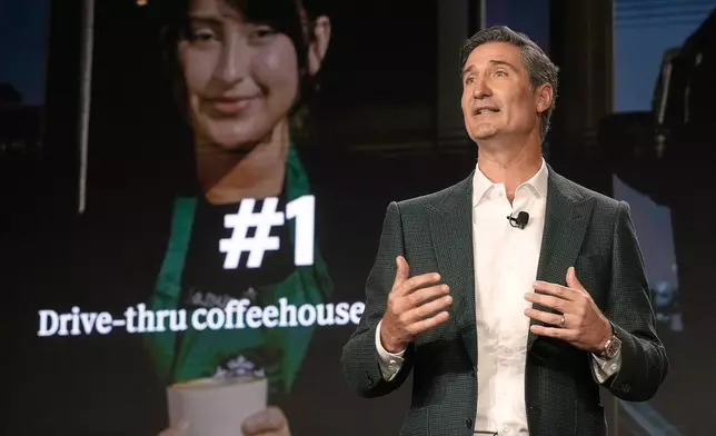 Starbucks Chairman and CEO Brian Niccol speaks during the Starbucks Investor Day event, in New York, Thursday, Jan. 29, 2026. (AP Photo/Richard Drew)