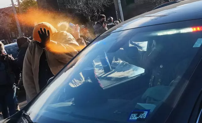 A protester is sprayed with pepper spray by a Federal agent Tuesday, Jan. 13, 2026, in Minneapolis.(AP Photo/Adam Gray)