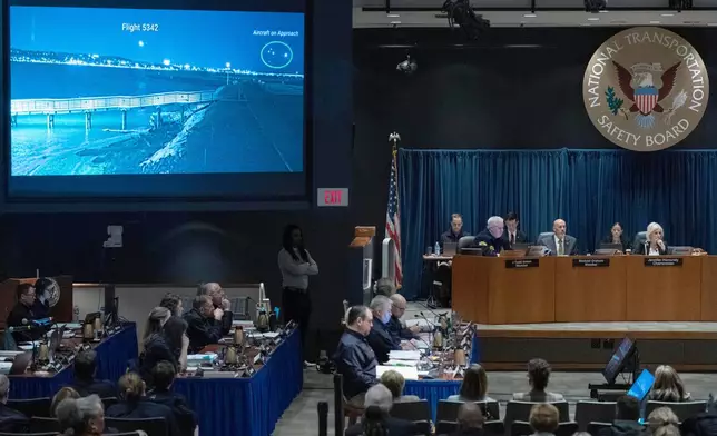 National Transportation Safety Board (NTSB) Chairwoman Jennifer Homendy presides over the NTSB fact-finding hearing on the DCA midair collision accident, at the National Transportation and Safety Board boardroom in Washington, Tuesday, Jan. 27, 2026. (AP Photo/Jose Luis Magana)