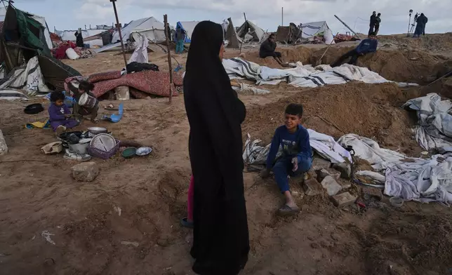 Palestinians inspect the damage at a displacement camp following an Israeli strike in Gaza City, Friday, Jan. 9, 2026. (AP Photo/Jehad Alshrafi)