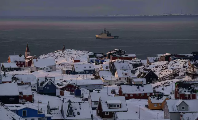 Military vessel HDMS Knud Rasmussen of the Royal Danish Navy patrols near Nuuk, Greenland, Thursday, Jan. 15, 2026. (AP Photo/Evgeniy Maloletka)
