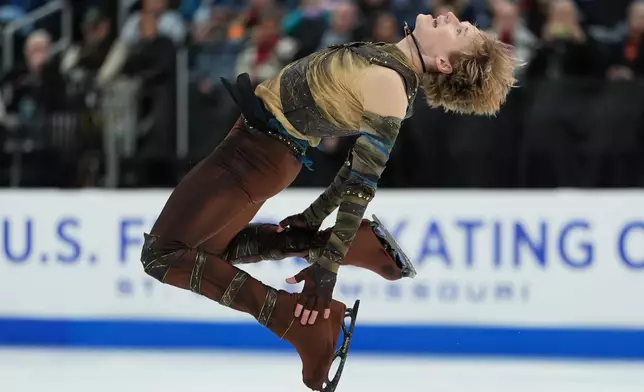 Ilia Malinin competes during the men's short program at the U.S. Figure Skating Championships, Thursday, Jan. 8, 2026, in St. Louis. (AP Photo/Stephanie Scarbrough)
