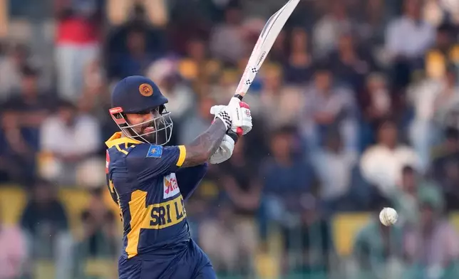 Sri Lanka's Kusal Mendis plays a shot during the first ODI cricket match between England and Sri Lanka in Colombo, Sri Lanka, Thursday, Jan. 22, 2026. (AP Photo/Eranga Jayawardena)