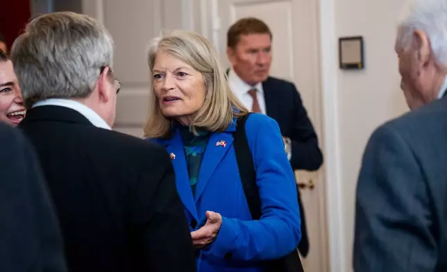 Sen. Lisa Murkowski, R-Alaska., arrives as members of the Danish Parliament and a Greenlandic committee meet with American Congress members at the Danish Parliament in Copenhagen, Friday, Jan. 16, 2026. (Ida Marie Odgaard/Ritzau Scanpix via AP)