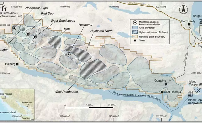 Figure 3. North Island Property Showing Areas of Interest for the 2026 Exploration Program