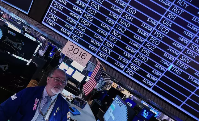 Specialist Douglas Johnson works at his post on the floor of the New York Stock Exchange, Thursday, Jan. 22, 2026. (AP Photo/Richard Drew)