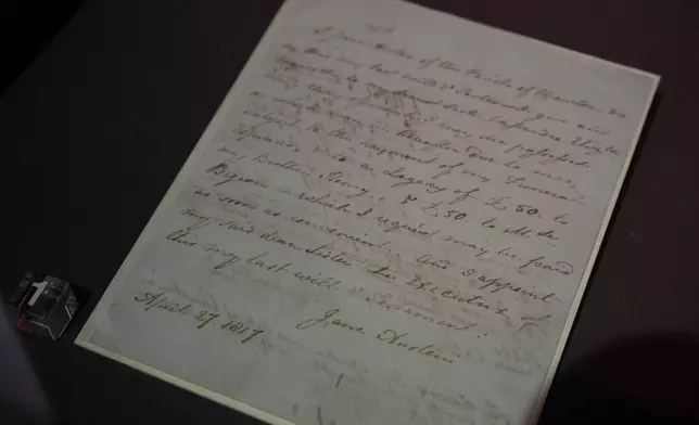The will of British author Jane Austen on display during a preview of the Love Letter exhibition at the National Archives in London, Wednesday, Jan. 21, 2026. (AP Photo/Alastair Grant)