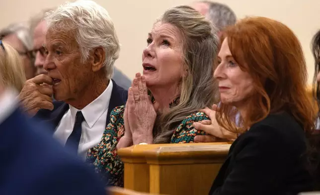 Melissa Gilbert reacts as her husband Timothy Busfield is granted a conditional release at a hearing in the Second District Judicial Court at the Bernalillo County Courthouse, Tuesday, Jan. 20, 2026, in Albuquerque, N.M. (AJ Skuy for Fox News Digital Pool Photo via AP)
